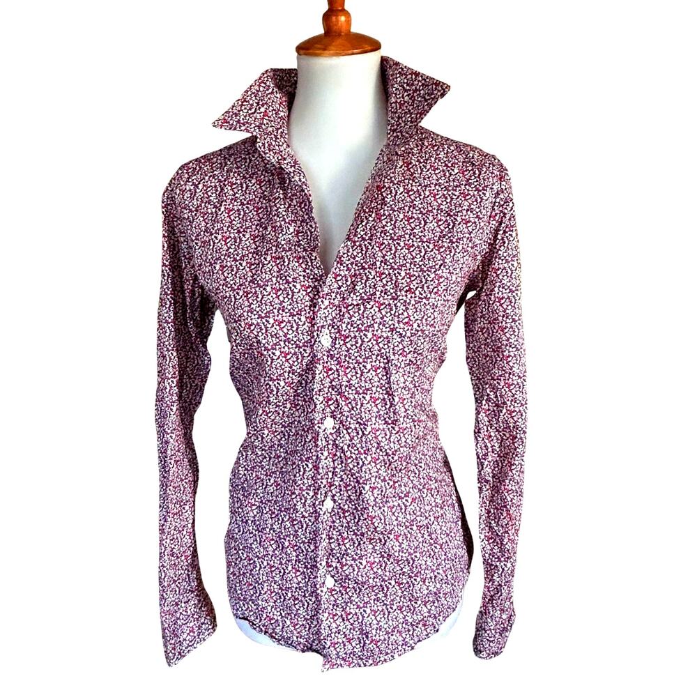 Frank & Eileen Barry Crinkled Cotton Button-Up Blouse Floral Print Size M